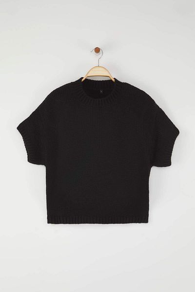Trendyol Collection Black Wide Fit Soft Textured Knitwear Sweater Twoaw25Kz00021