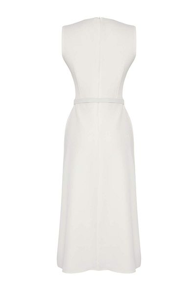 Trendyol Collection White Belted A-Line Bias and Button Detail Lined Midi Woven Dress Twoss25El00810