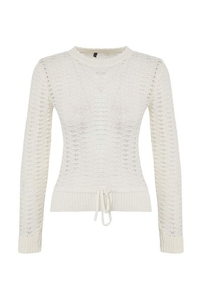 Trendyol Collection Bone Openwork Stand Collar Knitwear Sweater Twoaw26Kz00032