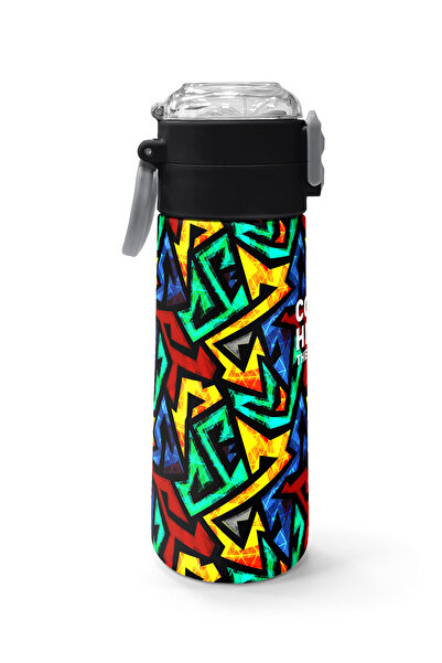 Coral High Kids Black Graffiti Patterned Steel Thermos with Straw and Direct Drinking 500 ml 31847