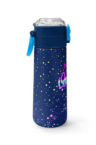 Coral High Kids Multicolored Navy Blue Patterned Steel Thermos with Straw and Direct Drinking 500 ml 31848
