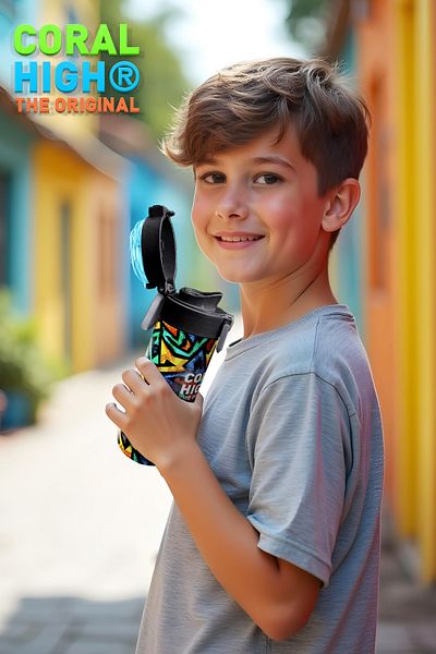 Coral High Kids Black Graffiti Patterned Steel Thermos with Straw and Direct Drinking 500 ml 31847