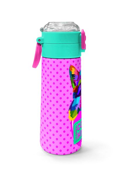 Coral High Kids Pink Blue Cat Patterned Steel Thermos with Straw and Direct Drinking 500 ml 31842