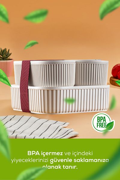 Vienev Beige 3-Piece Storage Container Set - with Elastic Band, Stackable, Practical 2X(1100 ml) 1X(2600 ml)