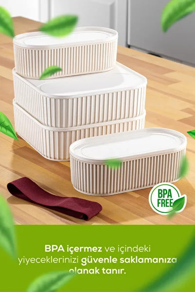 Vienev Stackable Storage Bowl Set with Elastic Band - 4 Pcs, 2X(1100 ml), 2X(2600 ml), Beige