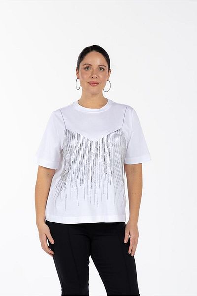 LUOKK Tomyris Crew Neck Stone Λεπτομερές μπλουζάκι 100% οργανικό βαμβάκι Plus Size Λευκό
