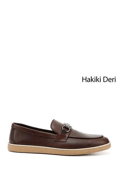 GÖNDERİ(R) Men's Brown Buckle Genuine Leather Loafer Shoes