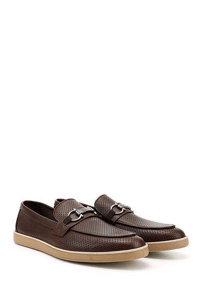 GÖNDERİ(R) Men's Brown Buckle Genuine Leather Loafer Shoes