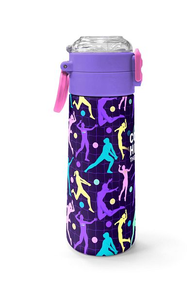 Coral High Kids Purple Volleyball Patterned Steel Thermos with Straw and Direct Drinking 500 ml 31849