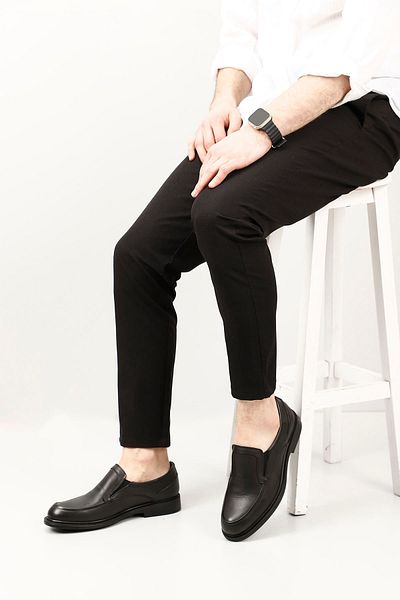 GÖNDERİ(R) Black Heel Genuine Leather Round Toe Casual Men's Shoes 42977