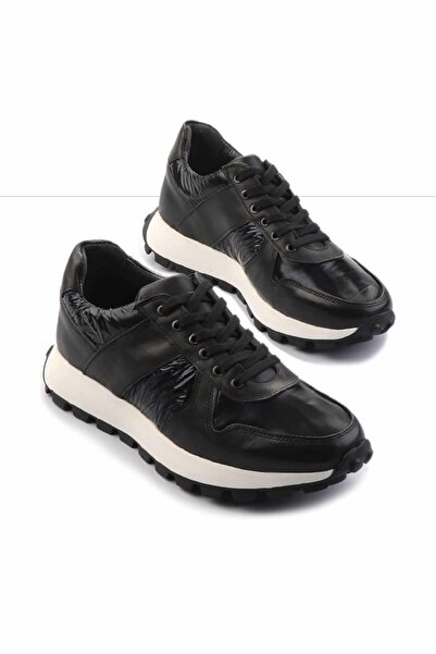 Bambi Siyah Siyah Paraşüt Hakiki Deri Erkek Sneaker E01401086603