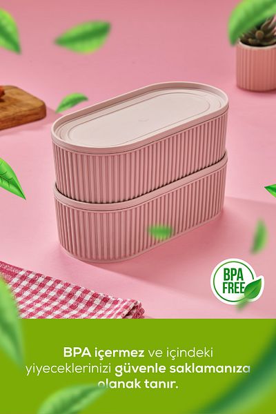 Vienev Set of 2 Stackable Practical Storage Containers with Elastic Bands 2X(1100ml) Pink