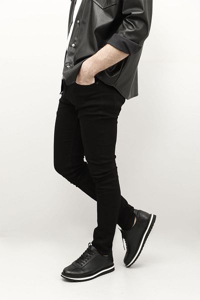 GÖNDERİ(R) Men's Black Lace-Up Genuine Leather Comfort Sneaker