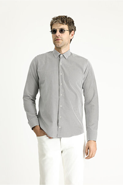 Kiğılı Long Sleeve Slim Fit Slim Fit Striped Cotton Easy-Iron Shirt