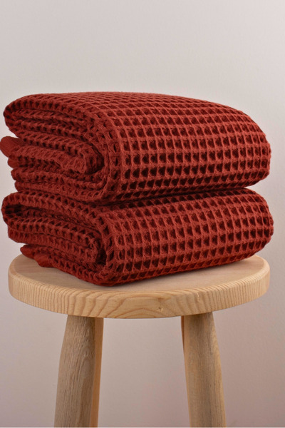 Püskül Tekstil Luxury Bath Towels Set of 2, Waffle Weaving, 100% Cotton, High Quality, Quick Drying Bathroom Towels