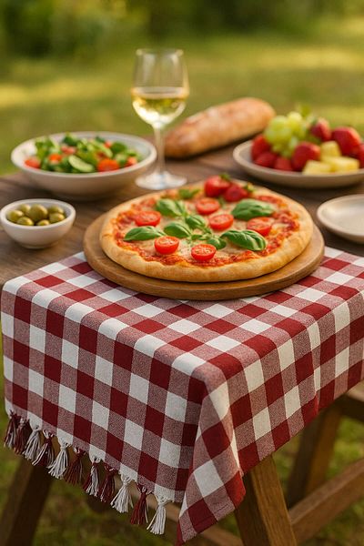 Hepsine Rakip 150x150 Cm Checkered Tablecloth Picnic Tablecloth Fringed