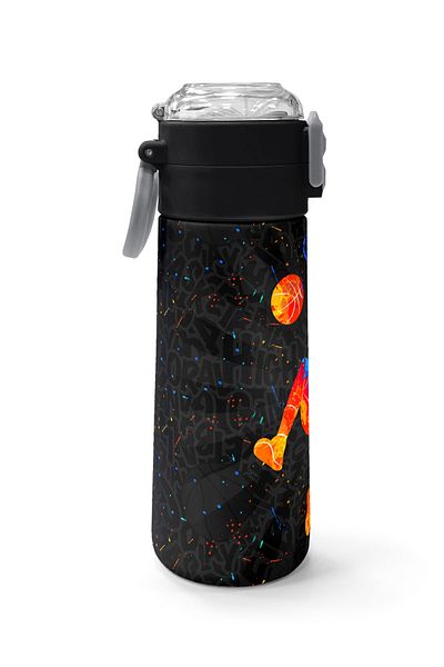 Coral High Kids Gray Basketball Patterned Steel Thermos with Straw and Direct Drinking 500 ml 31856