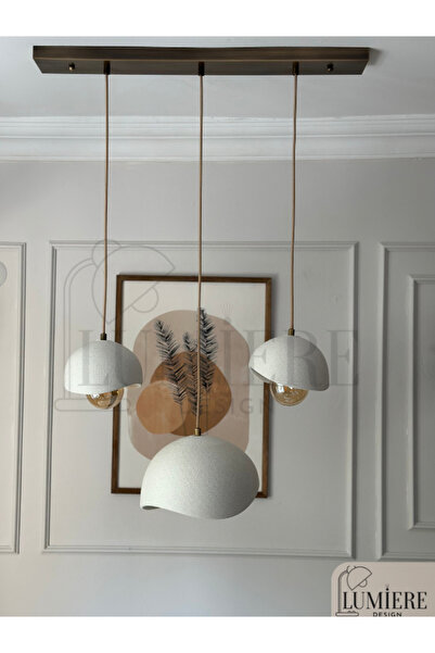 Lumiere Beton Görünümlü İskandinav Bohem 3’lü Sarkıt Avize - Yemek Masası Salon Avize + Ampul Dahil
