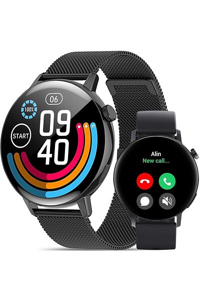 Smart Vibe Smartwatch DT™ WATCH4, Bluetooth HD Calling, 1.36" 4D, Voice Assistant, 24/7 Fitness Tracker, Black