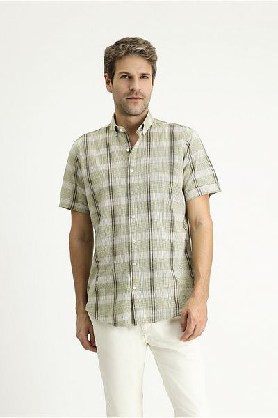 Kiğılı Short Sleeve Regular Fit Plaid Sports Cotton Button Collar Shirt