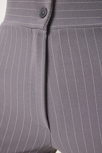 Lovelyİstanbul Gray High Waist Striped Trousers - Lrv0018