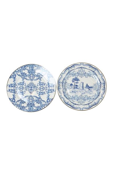 Lucky Art Florance Bone China Porcelain Blue and White Baroque Patterned 4-Piece Serving Plate 27 cm Lyhd 601