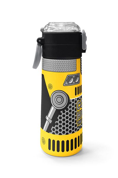 Coral High Kids Yellow Black Robot Patterned Steel Thermos with Straw and Direct Drinking 500 ml 31862
