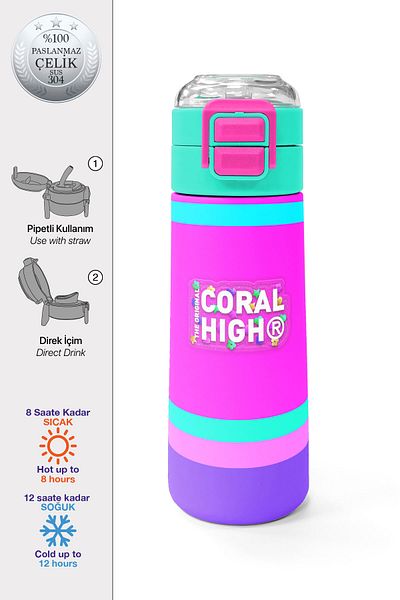 Coral High Kids Multicolored Straw and Direct Drinking Steel Thermos 500 ml 31864