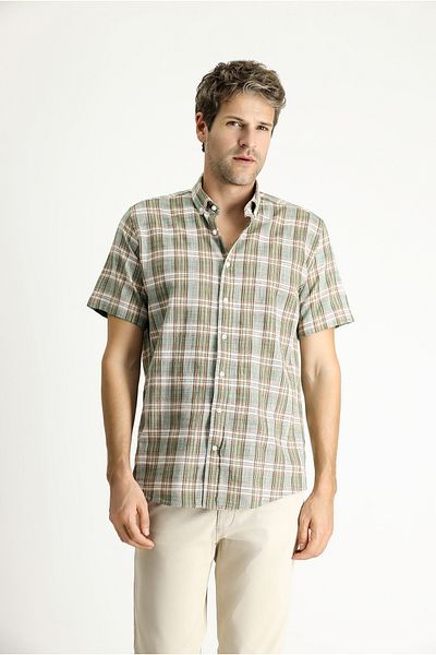 Kiğılı Short Sleeve Regular Fit Plaid Sports Cotton Button Collar Shirt