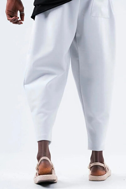 Superbluemexico Ανδρικό φαρδύ πλισέ λευκό φαρδύ παντελόνι