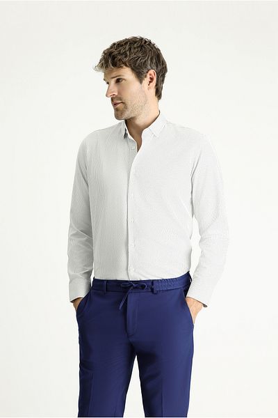 Kiğılı Long Sleeve Slim Fit Slim Fit Striped Cotton Easy-Iron Button Collar Shirt