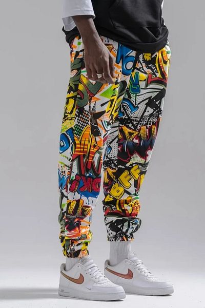 Superbluemexico Men's Text Patterned Colorful Jogger Pants