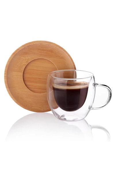 ARVALE 2 Person 4 Piece Turkish Coffee Espresso Coffeeware Set Bamboo 90 ml |   My Coffee Set - Thessaloniki