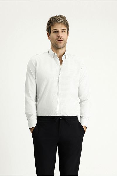 Kiğılı Long Sleeve Slim Fit Slim Fit Patterned Cotton Easy-Iron Button Collar Shirt