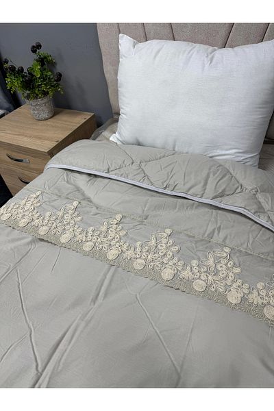 Clasy Ranforce 100% Cotton Double - Quilt, Double Sided Gray Plain Pattern Quilted