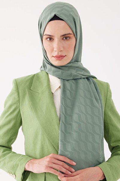 MİRSOY SCARF Dalga Desen İpeksi Jakar Şal - Küf Yeşli