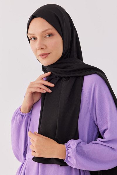 MİRSOY SCARF Black Tetris Patterned Silky Jacquard Shawl