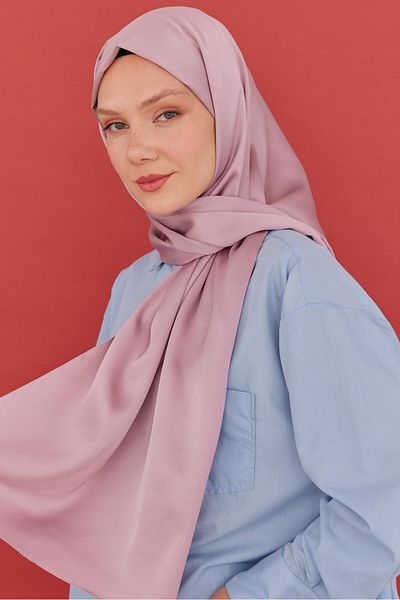 MİRSOY SCARF Pink Sand Satin Shawl Evening Dress