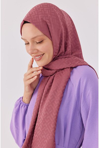 MİRSOY SCARF Dried Rose Tetris Patterned Silky Jacquard Shawl