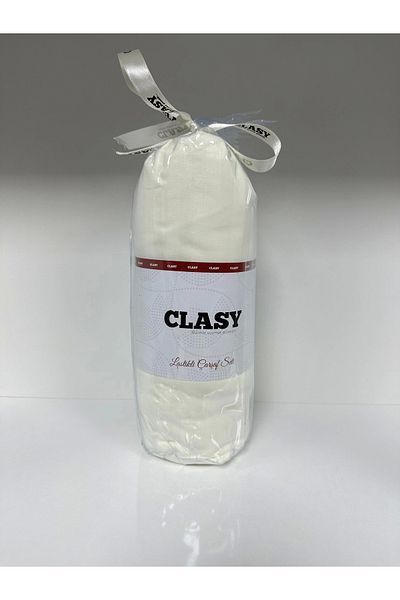 Clasy Set cearșafuri Ranforce alb cu dungi elastice unice