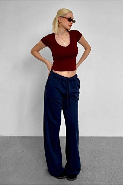 Madmext Γυναικείο μπλουζάκι με λαιμόκοψη σε μπορντό Mg2450