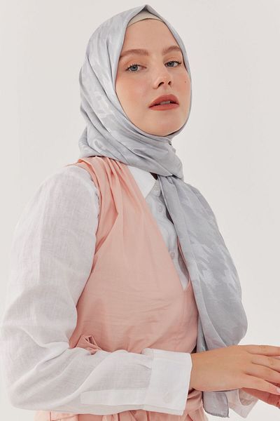 MİRSOY SCARF Γυαλιστερό Ζακάρ Σάλι Μπακ - Ασημί
