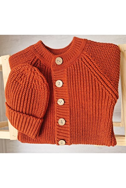 Nimini Kids Wooden Button Detailed Winter Unisex Beret Knitwear Baby Romper (Sizes for 0-1 Year Old)