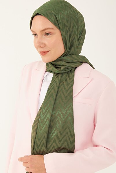 MİRSOY SCARF Zikzak Desen Parlak Jakar Şal - Yeşil