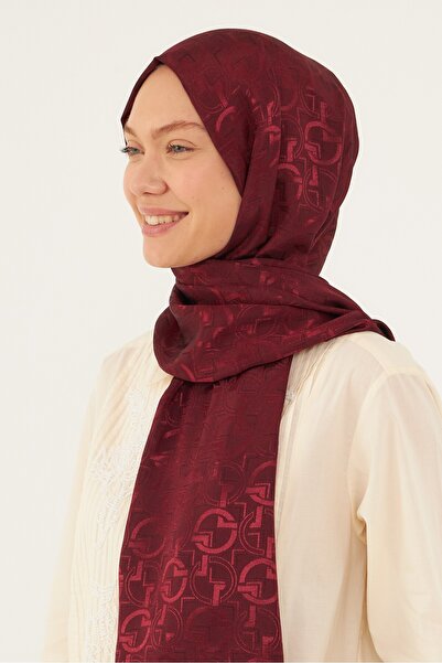MİRSOY SCARF Daka Desen Parlak Jakar Şal - Vişne Çürüğü