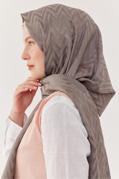 MİRSOY SCARF Γυαλιστερό Ζακάρ Σάλι με Ζιγκ-ζαγκ - Γκρι