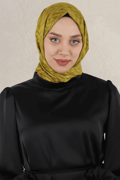 MİRSOY SCARF Zikzak Desen Parlak Jakar Şal - Yağ Yeşili