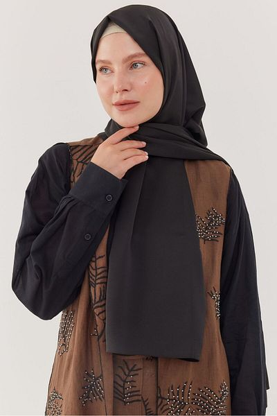 MİRSOY SCARF Μαύρο Σατέν Σαλιάρα Άμμου - Φόρεμα