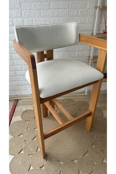 silla Concept T Bar Sandalyesi Teddy Krem Kumaş Bar Sandalyesi Naturel Ahşap Ada Sandalye