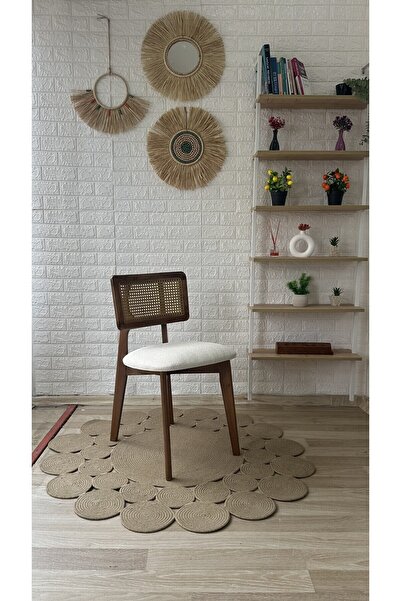 silla Concept Zion Sandalye Teddy Krem Kumaş Hasırlı Ceviz Ahşap Sandalye